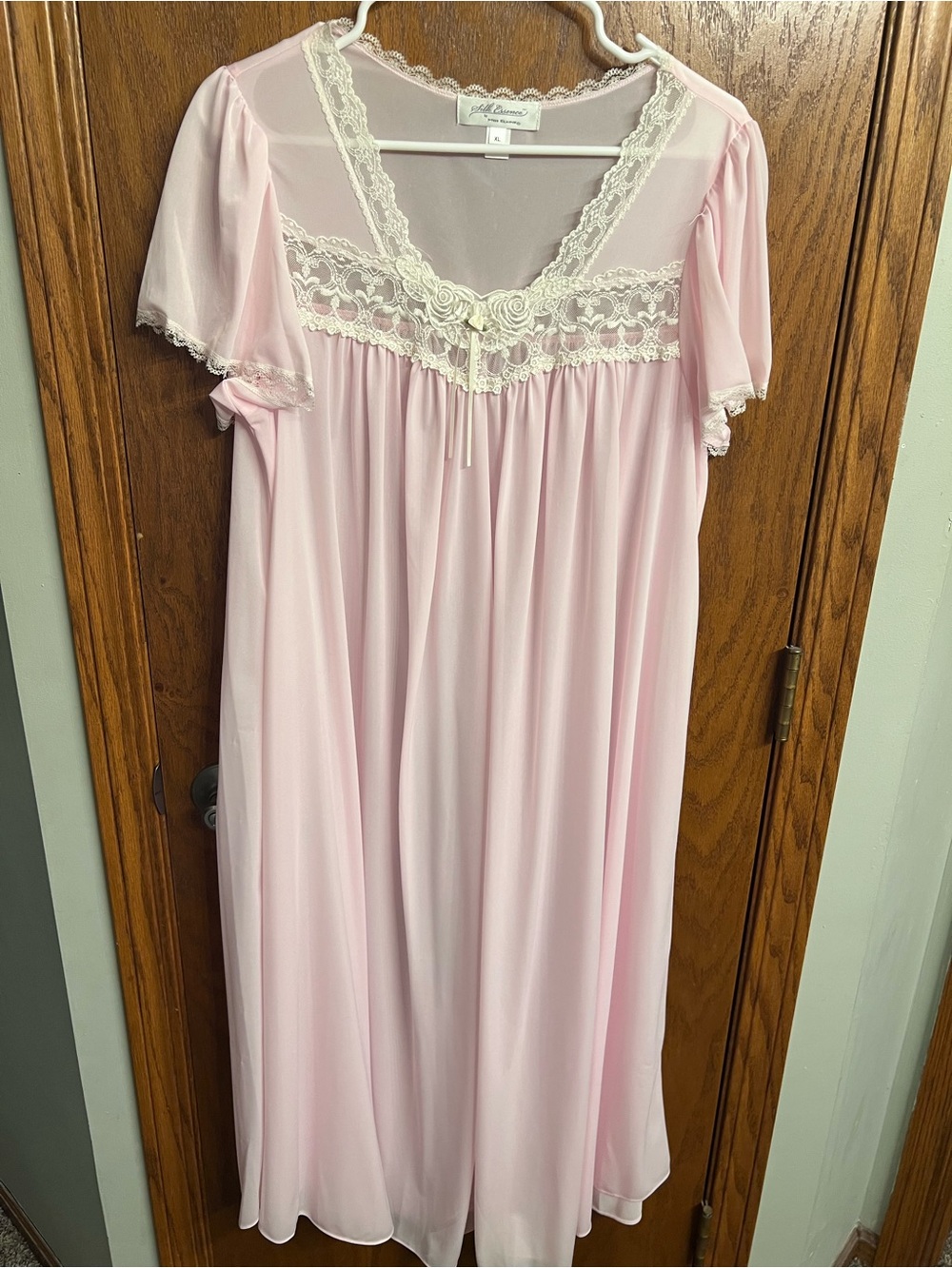 Miss Elaine Pink Nightgown with Cream Lace Trim